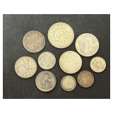 10 Assorted Foreign Silver Coins
