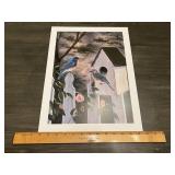 Kelley Bluebirds & Birdhouse Floral Wildlife Print