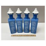 4 Blue Decorative Jim Beam Decanter Bottles