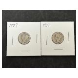 2 Mercury Silver Dimes (192?, 193?)