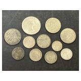 11 Assorted Foreign Silver Coins