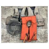 3 Fishing Life Vests & Live Well Basket