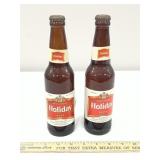 2 Vintage Holiday Beer Bottles - Full