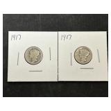 2 1917 Mercury Silver Dimes