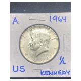 1964 UNC Silver 90% Kennedy Half Dollar, buyer to