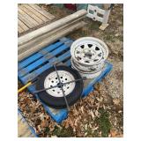 Spare Trailer Tire, (2) Rims, & Tire Wrench