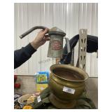 Large Brass-Spaded Spittoon & Oil Can