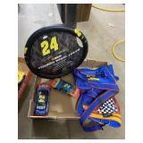Box of Jeff Gordon Items; Steering Wheel Cover, Ba