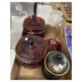 (2) Red Ruby Glass Candy Dishes, Planter