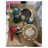 Brass Bell, Carnival Glass, & Cast-Iron Egg Pan