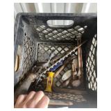 Milk Crate, Monkey Wrench, (2) Binders, Pipe Wrenc