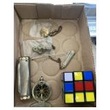 Rubik Cube, Vintage Miniature Buttons, Harmonica,