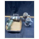 (2) Budweiser Steins, Other Stein, & Glass Bottle