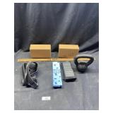 (2) Yoga Blocks, 20 LB Cattle Bell, Ankle Weights,