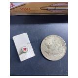 1923 Peace Dollar & Gold Cross Pin-On, buyer to de