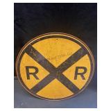 12" Railroad Crossing Round Tin Sign