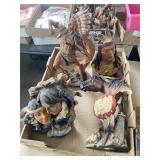 (4) Horse & Native American Statues