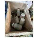 Wooden w/ blue canning jars w/ zinc lids