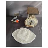Penny  Weight  Scale, Hanson Scale, & Milk Glass
