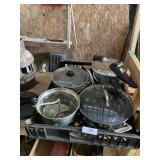 Lot of Pans w/ Lids, Strainer, & Pressure Cooker