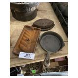 Small Cast Iron Pan, Lead Mold, & Iron