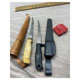 (2) Sweden Filet Knives & Sharpener