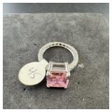 Sterling silver pink stone ring, size 8 1/4. Marke