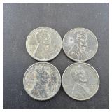 Lot of (4) 1943 steel wheat cent pennies