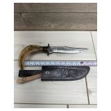 Lmk Damascus Bowie Knife; 8.5in Blade; Stag Horn H