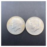 (2) 1964 Silver Kennedy Half Dollars, 90% Silver