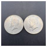 (2) 1964 Silver Kennedy Half Dollars, 90% Silver