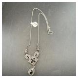 Sterling silver black onyx and marcasite necklace.