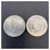 (2) 1964 silver Kennedy half dollars, 90% silver
