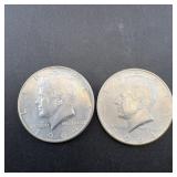 (2) 1964 silver Kennedy half dollars, 90% silver