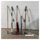 Assortment Of Brooms, Mop Handles, Squeegee Handle