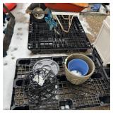 Assortment Of Hanging Metal Pots, Planter, And Mis