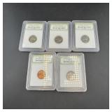 Lot Of 5 Slabbed Coins Mixed Dates And Types