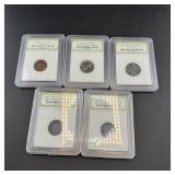 Lot Of 5 Slabbed Coins Mixed Dates And Types