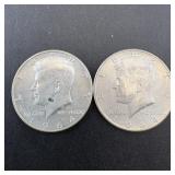 (2) 1964 silver Kennedy half dollars, 90% silver