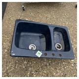 Enamel Iron Sink, Two-basin. Approx. 33'w X 22'd