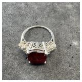 BAS sterling silver garnet ring. Marked .925. Size