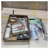 Junk Drawer & Linens lot. Magnifying glass, clips,