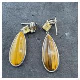 Sterling silver tiger eye earrings. Marked .925. W