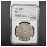 1885-cc Ngc Ms63 Morgan Silver Dollar. Key Date. M