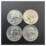 (4) 1964 Silver Washington Quarters, Bu, Mixed Min