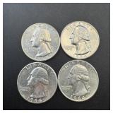 (4) 1964 Silver Washington Quarters, Bu, Mixed Min