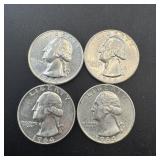 (4) 1964 Silver Washington Quarters, Bu, Mixed Min