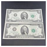 (2) 1976 $2 Federal Reserve Notes, Bicentennial Ye