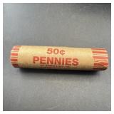 50-cent Wheat Penny Roll With 1901 Indian Head & W