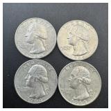 (4) 1964 Silver Washington Quarters, Higher Grade